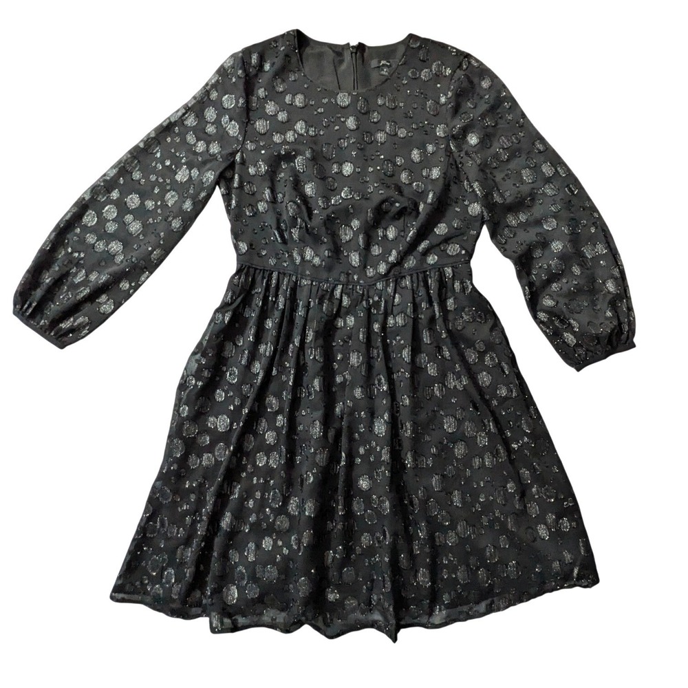 J.Crew A-Line Dress Metallic Dot Jacquard Black Silver Fit Flare Sz 4 - Picture 2 of 16